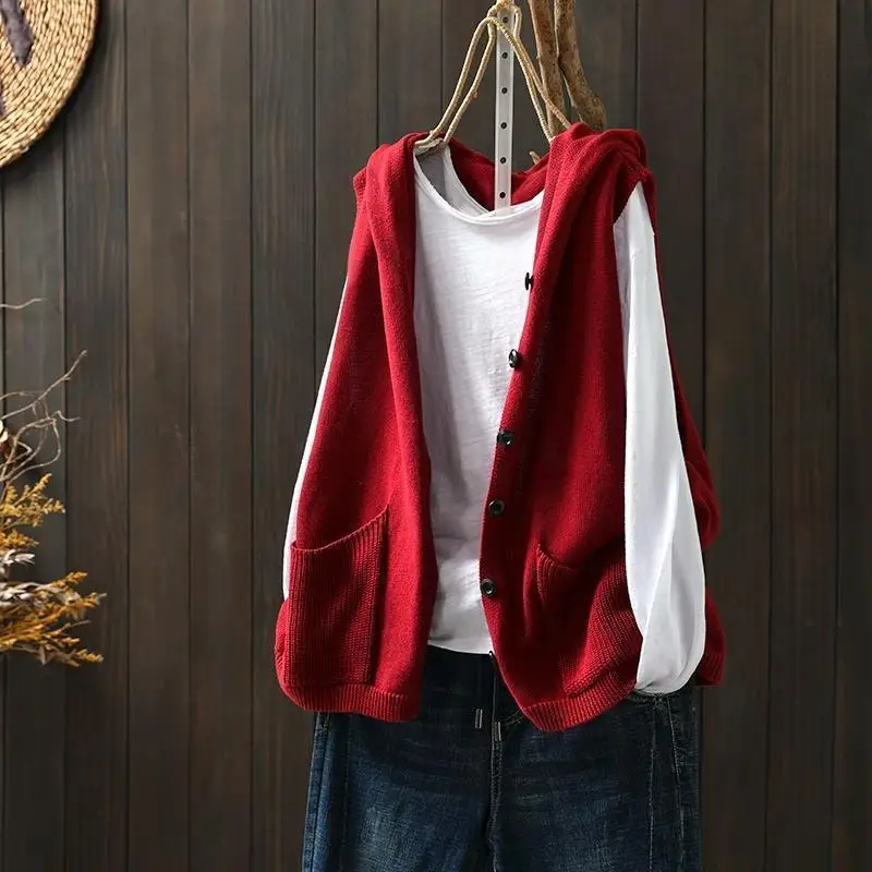 Women'S Formal Wear Cardigan - Waistcoat Red Cardigan Women's Knitted Vest