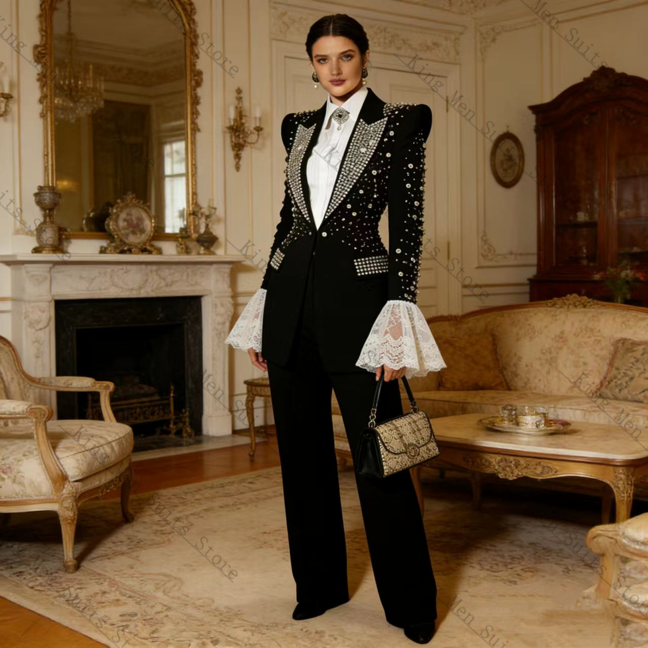 Crystals Black Women Suit Set  - огляд і ціна Women Formal Wear Black
